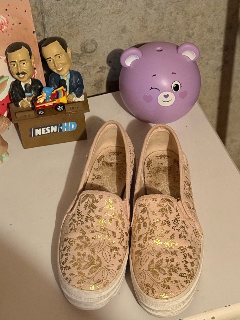 Keds Pink Slip-On Platform Sneakers with Gold Floral Print - Picture 2 of 5